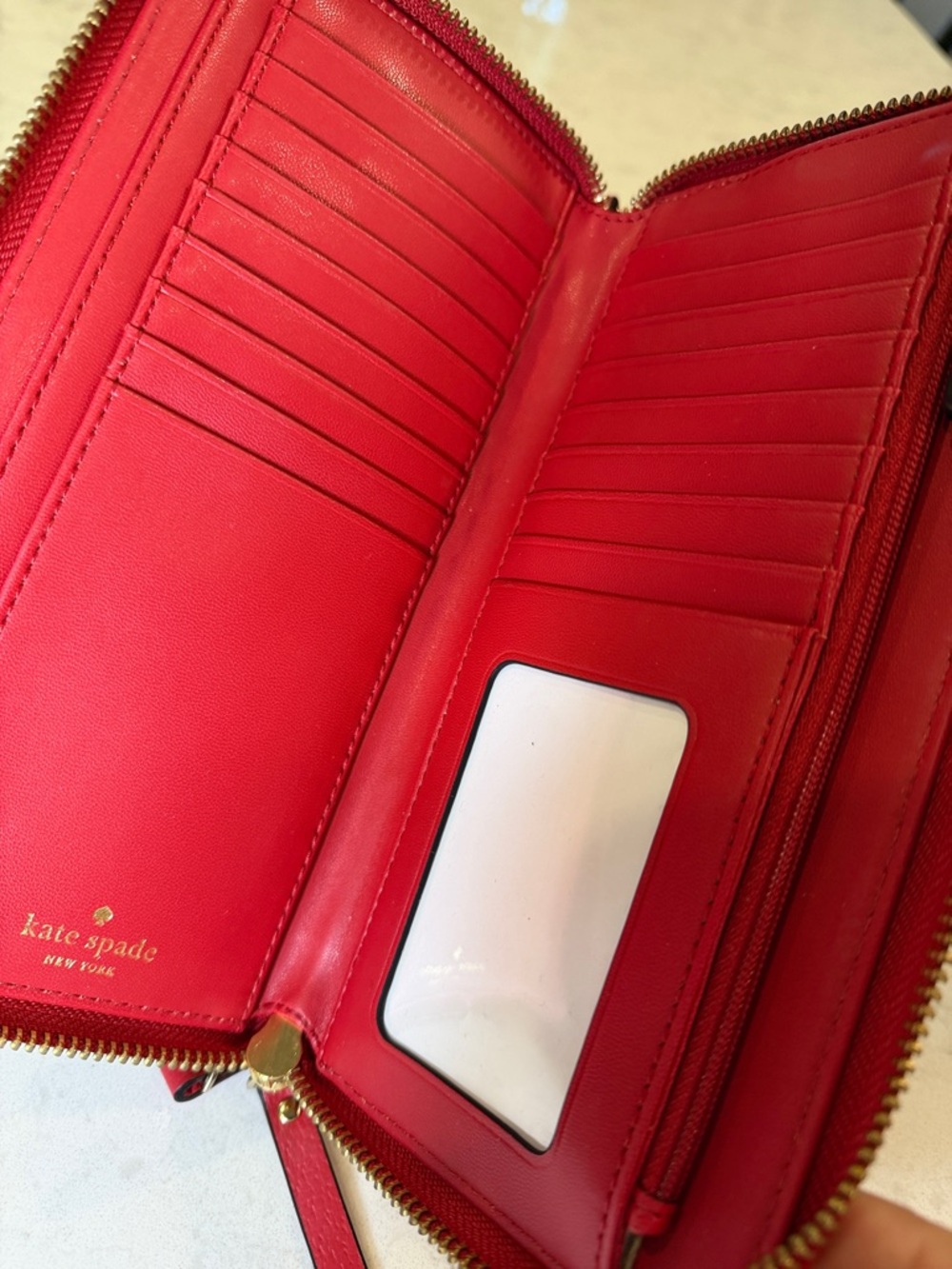 kate spade Red Pebbled Leather Zip-Around Wristlet - Picture 4 of 10